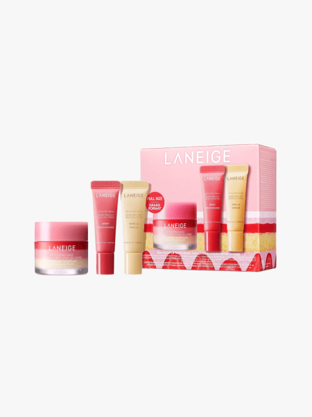 Laneige Lip Sleeping Mask: Nourish, Hydrate, Vitamin C, Murumuru & Shea Butter, Antioxidants, Flaky, Dry Lips in multiple branded components on a light gray background