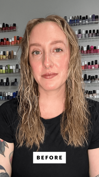 McGrath before using Drybar's The Double Shot BlowDrying Brush.